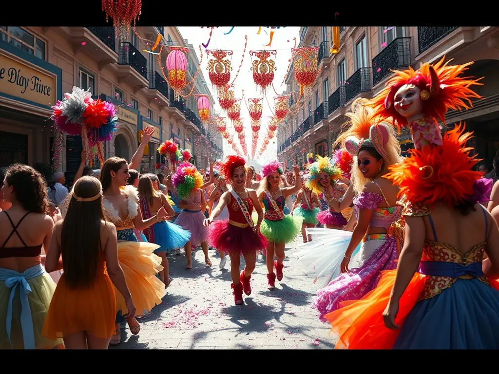 Motorcycle riders participating in a local festival parade, with vibrant decorations and cheering crowds.